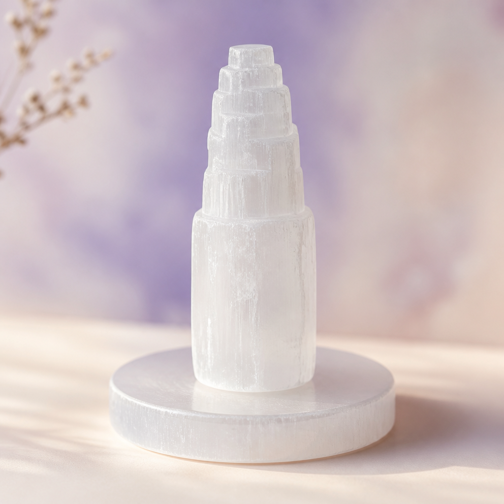 Selenite Tower & Charging Plate Set